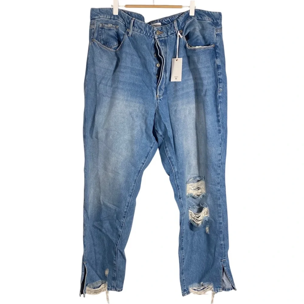 Good American Distressed Button Fly Good Boy Blue Jeans Sz 20 NWT - Picture 1 of 8